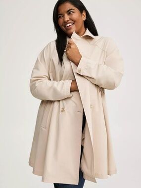 NWT Torrid Lightweight Trench Coat 1X 14/16 Cream Beige Cinched Waist